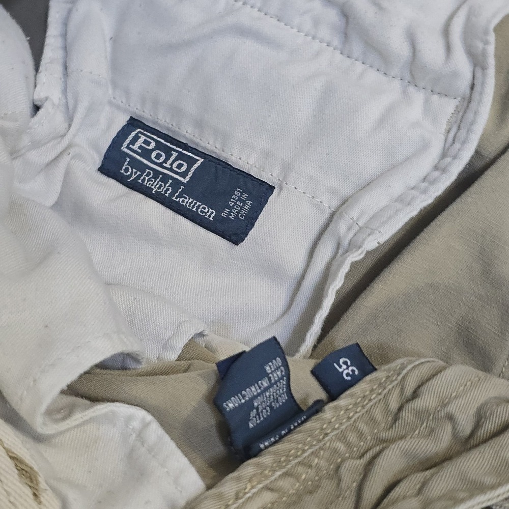 VTG Polo Ralph Lauren Bermuda Chino Shorts Drawstring Talon Zip Flap Pockets 35 - Picture 8 of 14